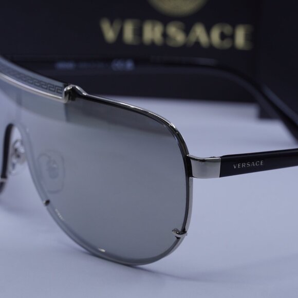 Versace VE2140 10006G Shield Sunglasses – Silver\Grey - Picture 8 of 9